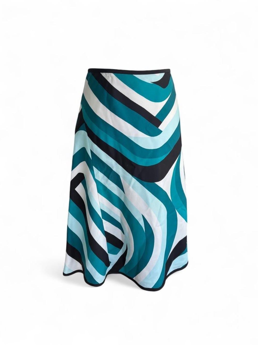 Women’s A-Line Swirl Print Skirt in Teal & Black